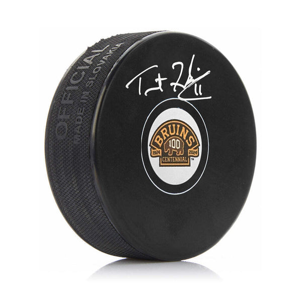 Trent Frederic Autographed Boston Bruins 100th Anniversary Hockey Puck JSA PSA