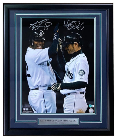 Ken Griffey Jr Ichiro Suzuki Signed Framed 16x20 Seattle Mariners Photo BAS