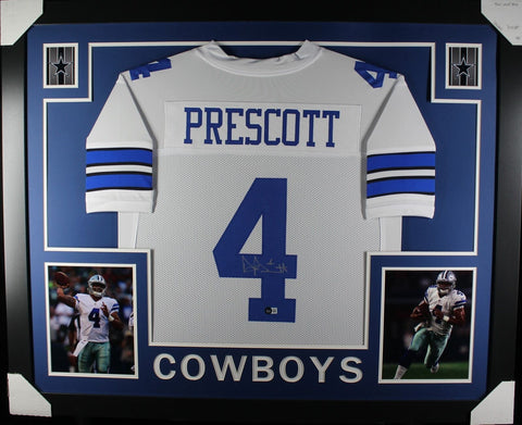 Dak Prescott Autographed/Signed Pro Style White Framed Jersey BAS 44601