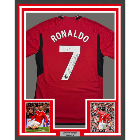 Framed Autographed/Signed Cristiano Ronaldo 35x39 ManU Jersey Beckett BAS COA