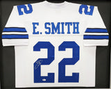 DALLAS COWBOYS EMMITT SMITH AUTOGRAPHED FRAMED WHITE JERSEY BECKETT BAS 202406