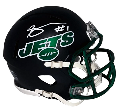 AHMAD SAUCE GARDNER AUTOGRAPHED NEW YORK JETS 2022 BLACK SPEED MINI HELMET BAS