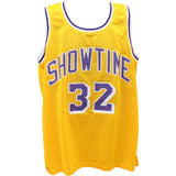 Magic Johnson Autographed/Signed Yellow Pro Style Jersey Beckett 45799