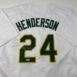 Autographed/Signed Rickey Henderson Oakland White Jersey Beckett BAS COA