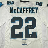 Autographed/Signed CHRISTIAN MCCAFFREY Carolina White Jersey Beckett BAS COA