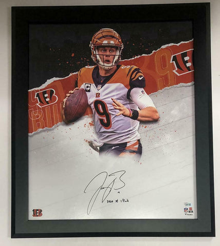 JOE BURROW Autographed "2020 #1 Pick" Bengals Framed 20" x 24" Photo FANATICS