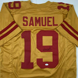 Autographed/Signed DEEBO SAMUEL San Francisco Gold Football Jersey JSA COA Auto