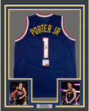 Framed Autographed/Signed Michael Porter Jr. 33x42 Denver Blue Jersey PSA COA