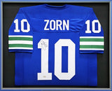 SEATTLE SEAHAWKS JIM ZORN AUTOGRAPHED FRAMED BLUE JERSEY MCS HOLO STOCK #214097