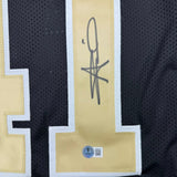 Framed Autographed/Signed Alvin Kamara 35x39 New Orleans Black Jersey BAS COA