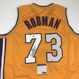 Autographed/Signed Dennis Rodman Los Angeles LA Yellow Jersey PSA/DNA COA