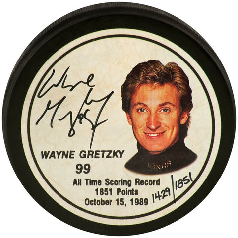 Wayne Gretzky Signed Scoring RC Gretzky Image #1429/1851 Hockey Puck - (Beckett)