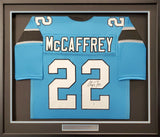 PANTHERS CHRISTIAN MCCAFFREY AUTOGRAPHED FRAMED BLUE JERSEY BECKETT 191181