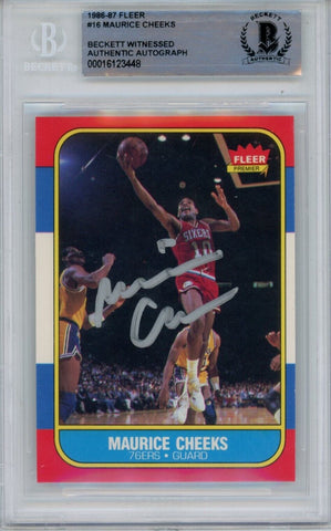 Maurice Cheeks Autographed 1986 Fleer #16 Trading Card Beckett 43869