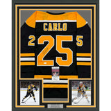 Framed Autographed/Signed Brandon Carlo 35x39 Boston Black Hockey Jersey JSA COA