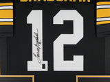 TERRY BRADSHAW (Steelers black TOWER) Signed Autographed Framed Jersey JSA