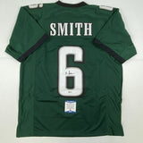 Autographed/Signed DEVONTA SMITH Philadelphia Green Football Jersey Beckett COA