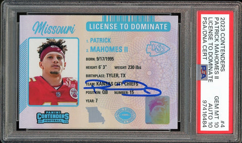 2023 Contenders License to Dominate Patrick Mahomes PSA 10/10 Auto GEM MINT Pop1