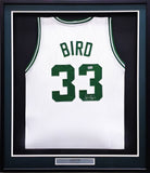 BOSTON CELTICS LARRY BIRD AUTOGRAPHED FRAMED WHITE JERSEY BECKETT BAS 230199