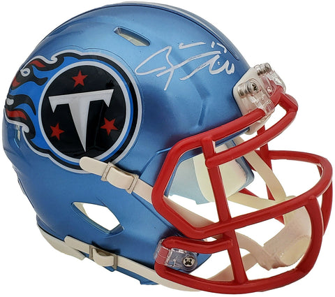 RYAN TANNEHILL AUTOGRAPHED TITANS FLASH BLUE SPEED MINI HELMET BECKETT QR 197225