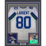 Framed Autographed/Signed Steve Largent 33x42 Seattle White Jersey PSA/DNA COA