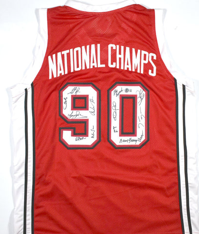 1989-90 UNLV Champions Signed Red College Style Jersey- Beckett W Hologram