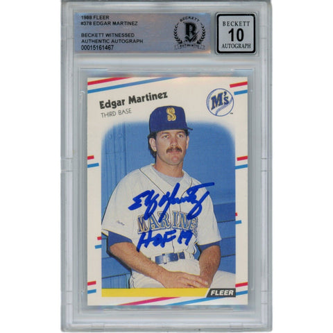 Edgar Martinez Autographed 1988 Fleer 378 Card HOF 10 Grade Auto Beckett 47705