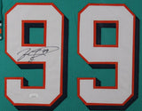 JASON TAYLOR (Dolphins teal TOWER) Signed Autographed Framed Jersey JSA