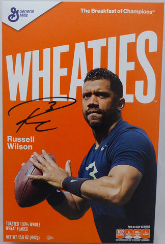 RUSSELL WILSON AUTOGRAPHED WHEATIES BOX SEATTLE SEAHAWKS RW HOLO STOCK #145847