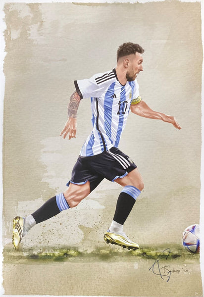 Lionel Messi 13x19 Argentina Soccer Lithograph Signed by Tony Santiago