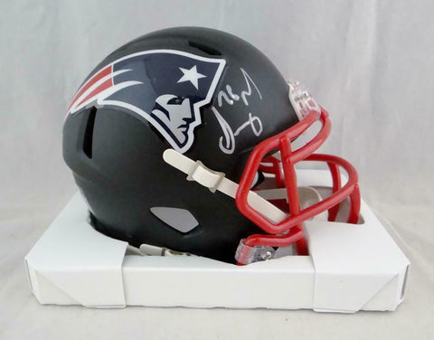 Sony Michel Autographed NE Patriots Flat Black Mini Helmet- Beckett W Auth