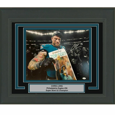 FRAMED Autographed/Signed CHRIS LONG Eagles Super Bowl 52 16x20 Photo JSA COA