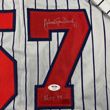 Framed Autographed/Signed Johan Santana 33x42 Grey Pinstripe Jersey PSA/DNA COA