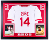 Pete Rose Signed Reds 35x43 Custom Framed Jersey Inscribed "4256" (JSA COA)