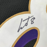 FRAMED Autographed/Signed LAMAR JACKSON 33x42 Baltimore Black Jersey JSA COA