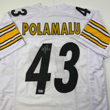 Autographed/Signed Troy Polamalu Pittsburgh White Football Jersey Beckett COA