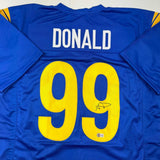 Autographed/Signed Aaron Donald Los Angeles Blue Football Jersey Beckett BAS COA