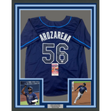 Framed Autographed/Signed Randy Arozarena 33x42 Tampa Dark Blue Jersey JSA COA