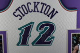 John Stockton Signed Utah Jazz Mitchell Ness Swingman Framed Jersey Beckett WHT