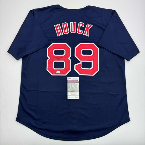 Autographed/Signed Tanner Houck Boston Blue Baseball Jersey JSA COA