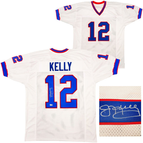 BUFFALO BILLS JIM KELLY AUTOGRAPHED WHITE JERSEY BECKETT BAS QR STOCK #202979