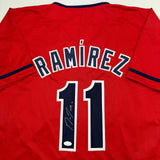 Autographed/Signed Jose Ramirez Cleveland Red Baseball Jersey JSA COA