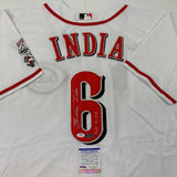 Autographed/Signed Jonathan India 2021 NL ROY Cincinnati White Jersey JSA COA