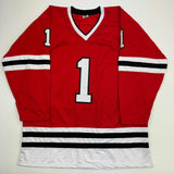 Autographed/Signed Glenn Hall Chicago Red Hockey Jersey JSA COA