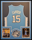 FRAMED NORTH CAROLINA TAR HEELS VINCE CARTER AUTOGRAPHED SIGNED JERSEY JSA COA