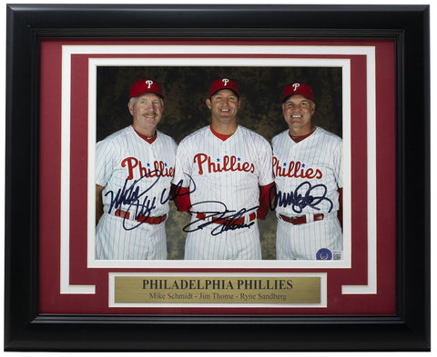 Mike Schmidt Jim Thome Ryne Sandberg Signed Framed 8x10 Phillies Photo BAS