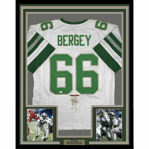 FRAMED Autographed/Signed BILL BERGEY 33x42 Philadelphia White Jersey JSA COA