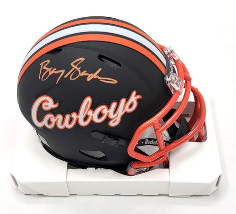 Barry Sanders Signed Oklahoma State Cowboys Matte Black Mini Helmet Beckett