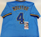 Paul Molitor Signed Brewers Jersey (JSA COA) 3000 Hit Club / Hall of Famer2004