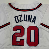 Autographed/Signed Marcell Ozuna Atlanta White Baseball Jersey Beckett BAS COA